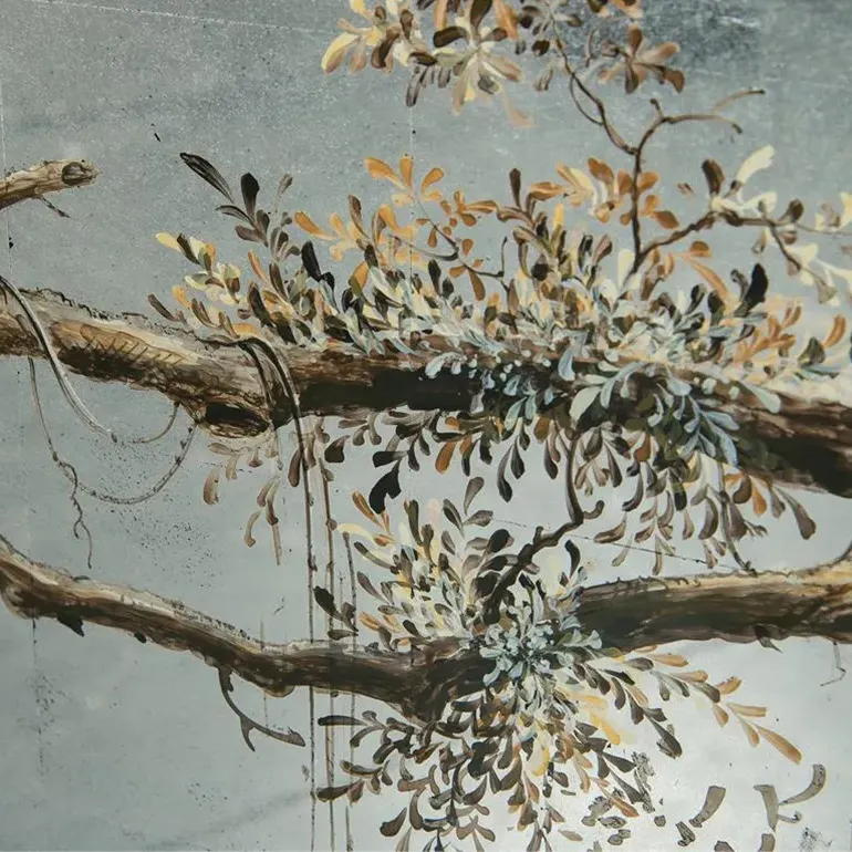 Falling Branch Hand Painted Credenza - Silver, Steel