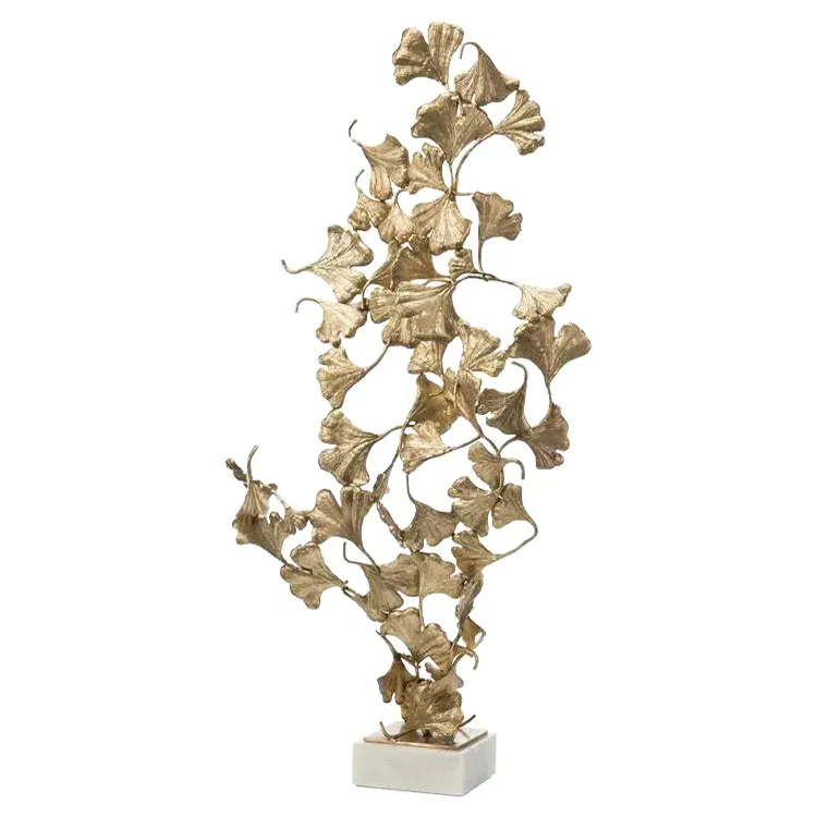 Hollywood Ginkgo Leaves Sculpture - Gold, White Marble