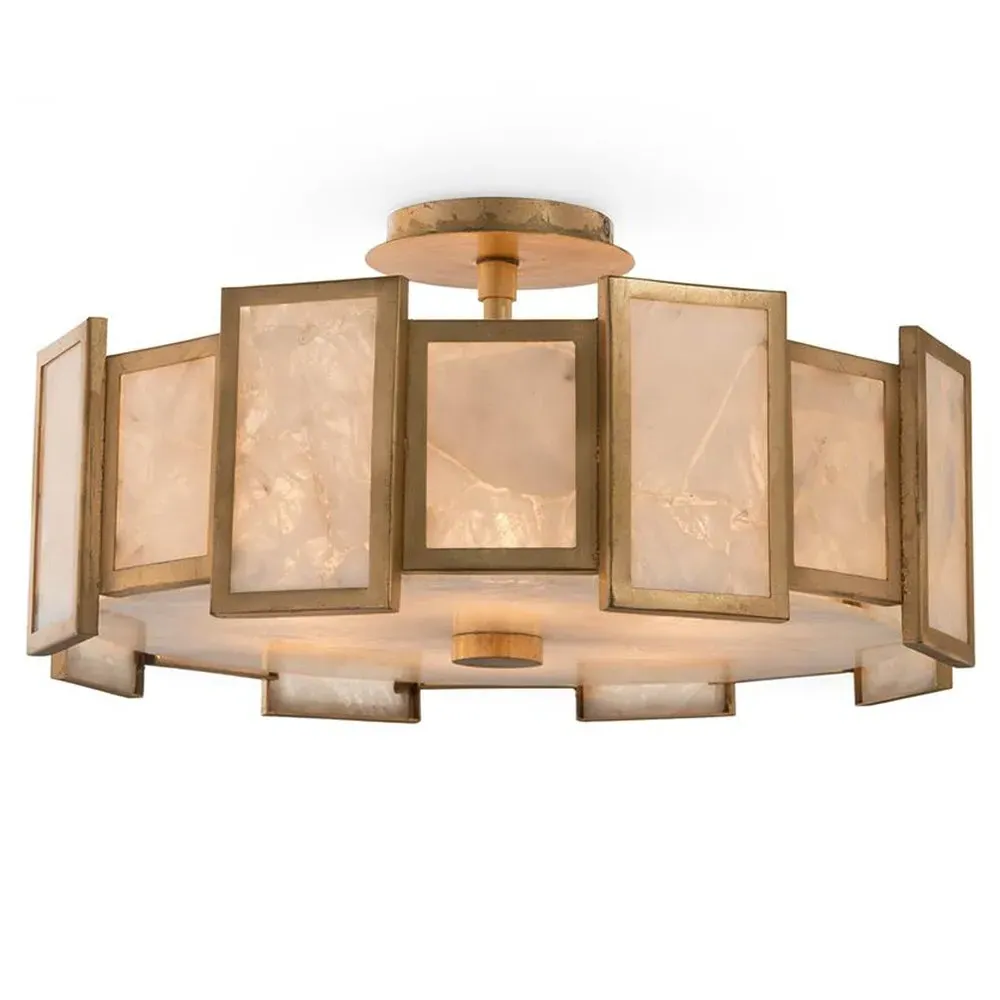Hollywood Regency Calcite Panel 6 Light Semi Flush Mount - Gold