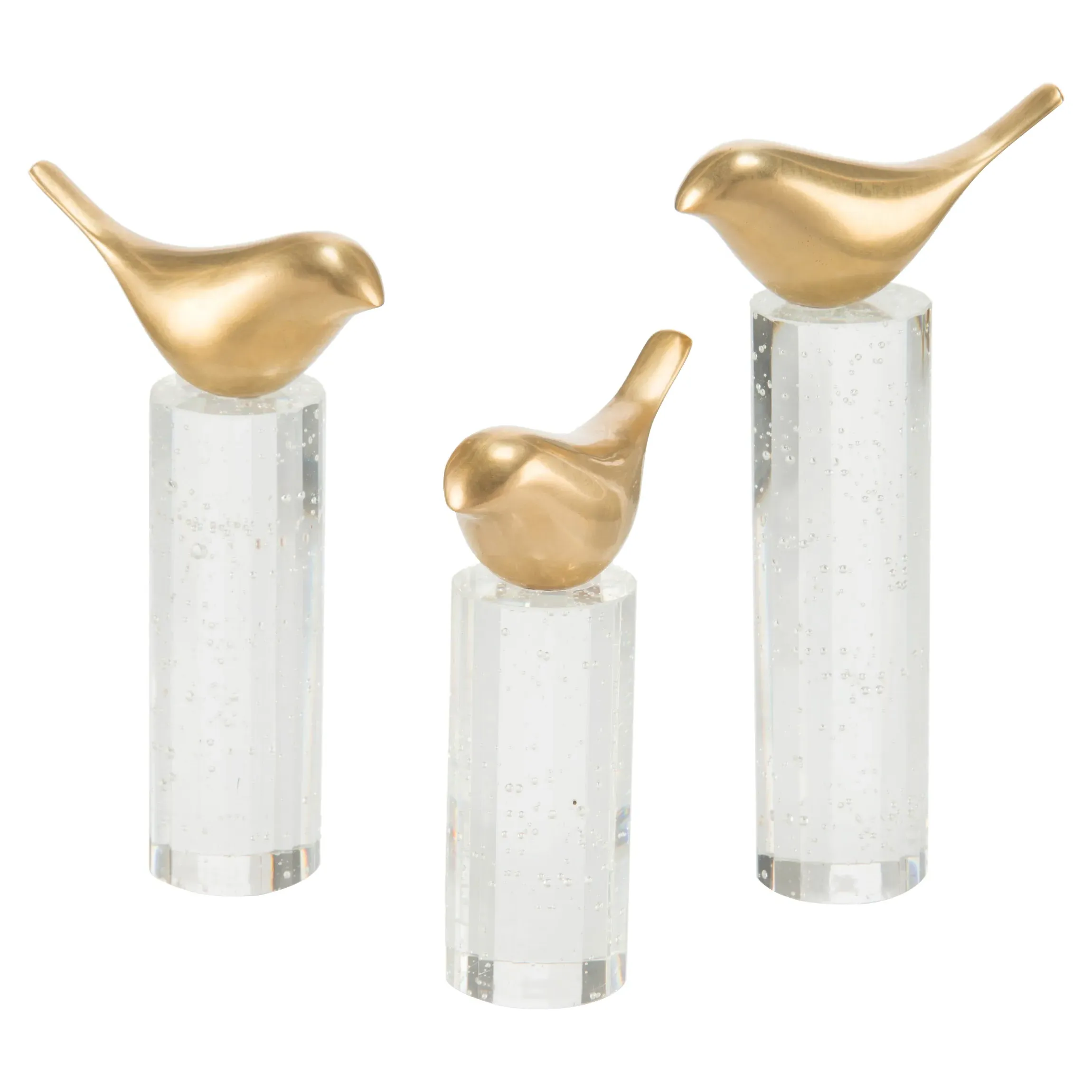Hollywood Set of Three Crystal Rod Base Bird Sculptures - Brass