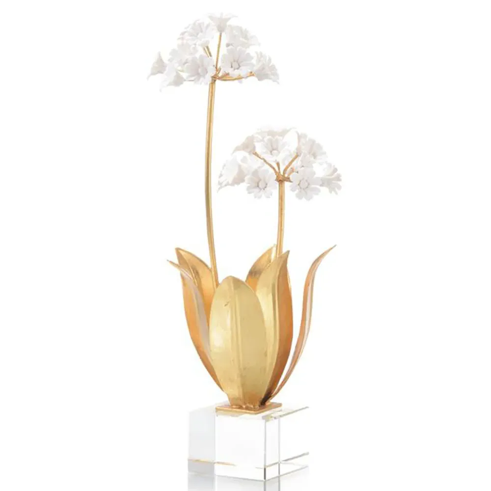 Hollywood White Allium Moly Porcelain Crystal Base Sculpture image