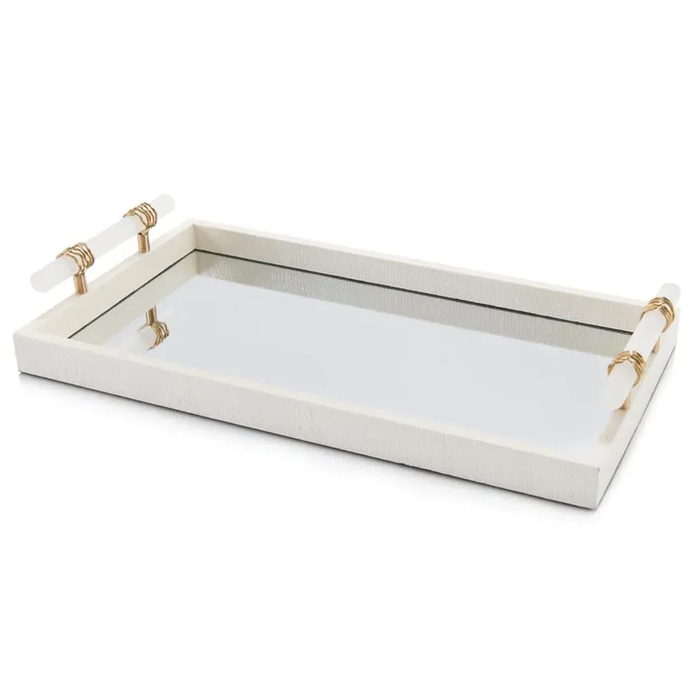 John-Richard Mirrored Tray with Alabaster Handles - White image
