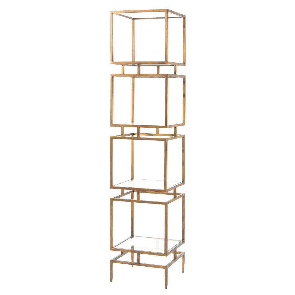 John-Richard Modernist Glass Etagere - Gold, Metal image