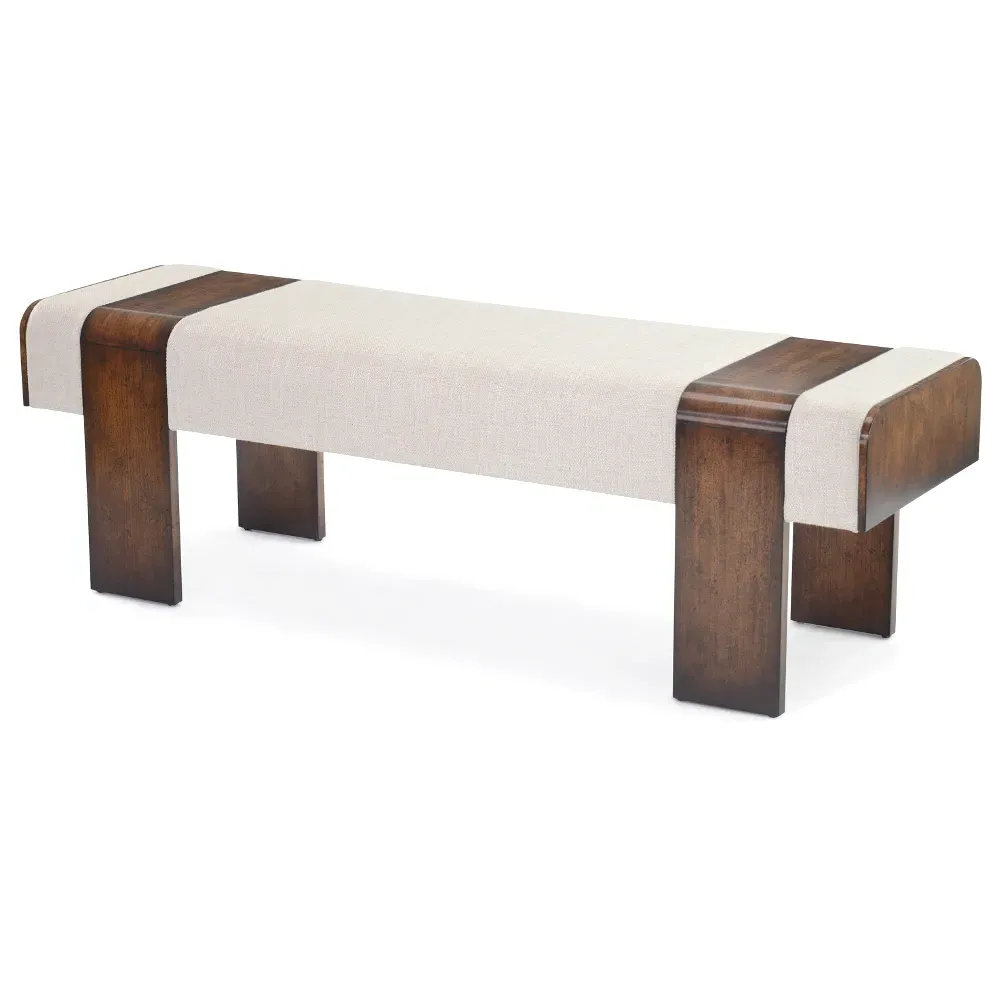 John-Richard Upholstered Wood Bench - Beige, Brown Wood image
