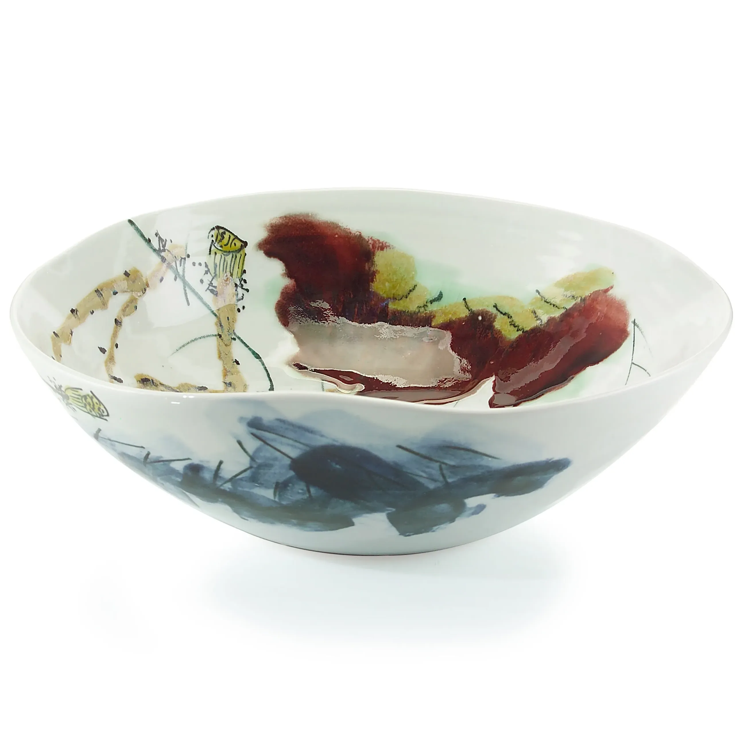 Juliana 16.5 Inch Porcelain Bowl - Maroon Blue Green image