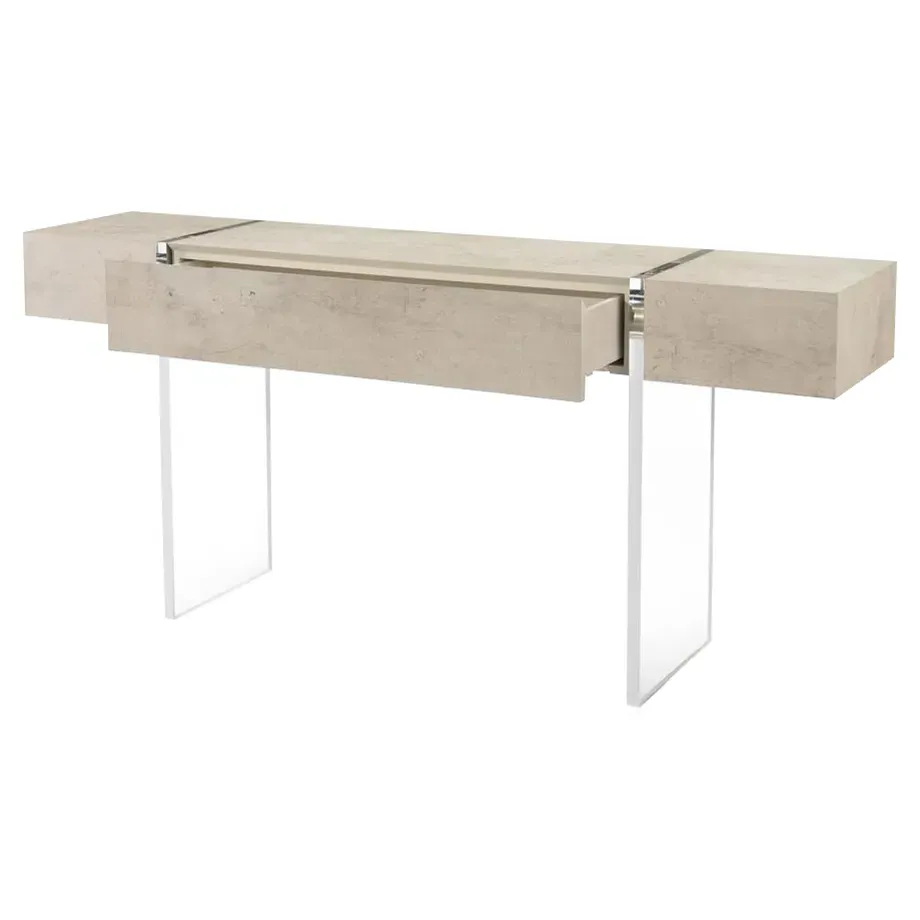 Loftus Acrylic Base Single Drawer Console Table - Ivory