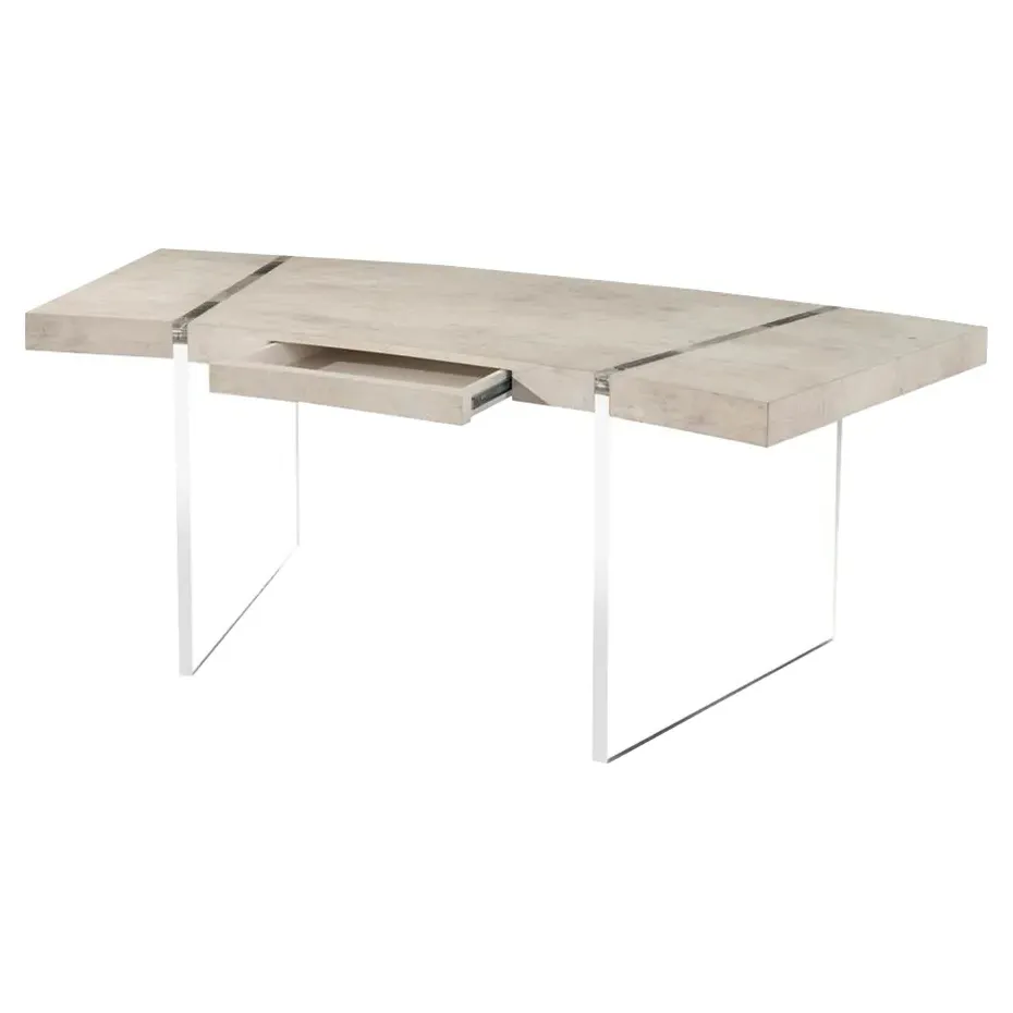 Loftus Curved Acrylic Base Single Drawer Desk - Ivory, Beech