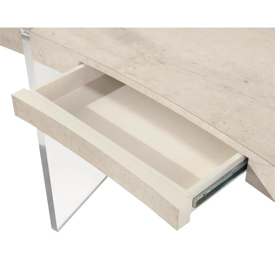 Loftus Curved Acrylic Base Single Drawer Desk - Ivory, Beech