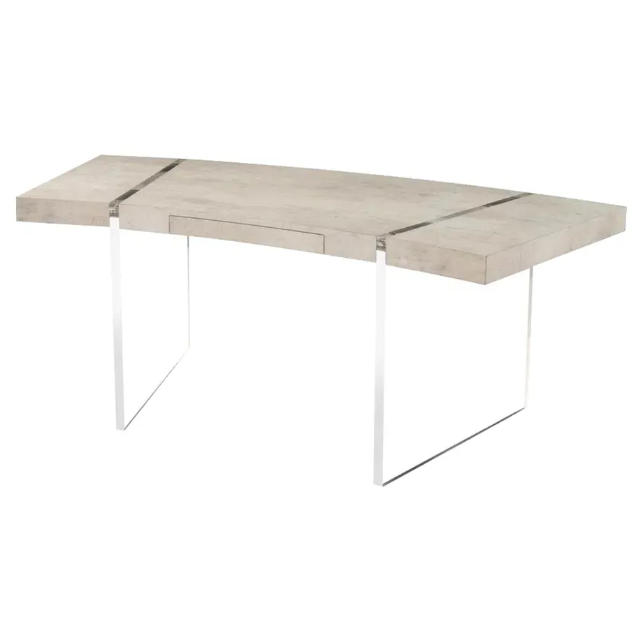 Loftus Curved Acrylic Base Single Drawer Desk - Ivory, Beech
