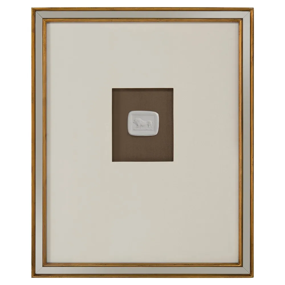 Mahogany White Intaglio Gold Frame Mixed Media VI - White, Wood