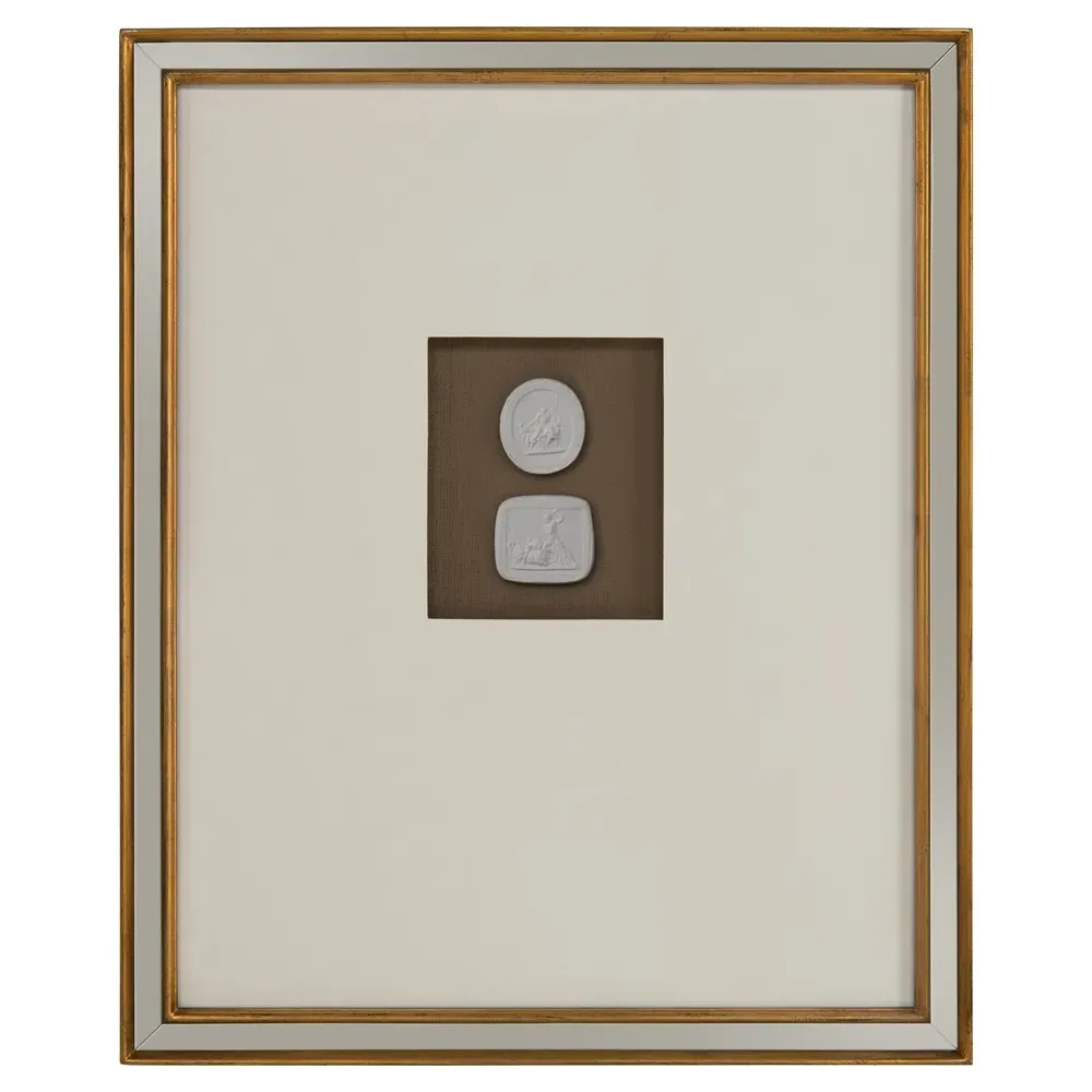 Mahogany White Intaglio Gold Frame Mixed Media VII - White, Wood