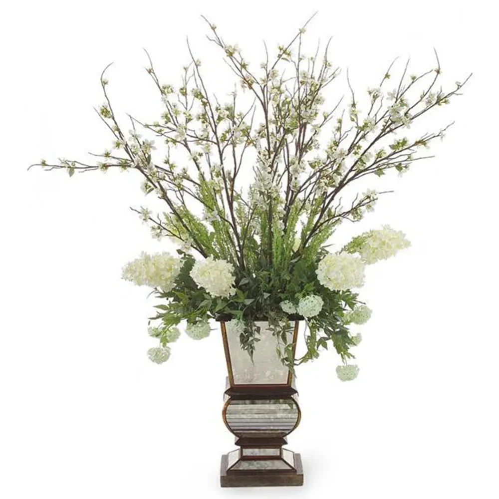 Mirrored Faux Floral Arrangement - White