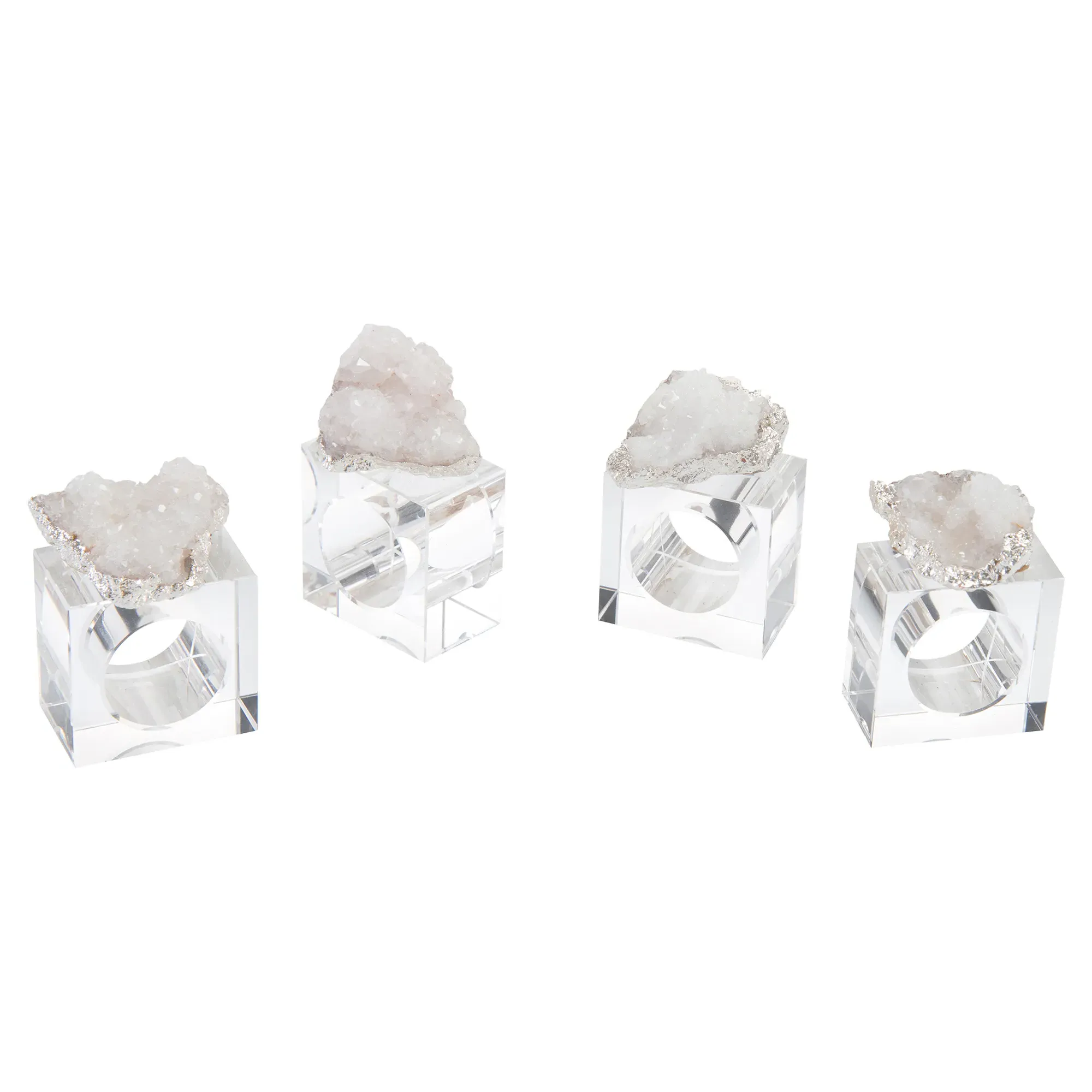 Nickel Plated White Geode Crystal Napkin Rings Set of 4 image