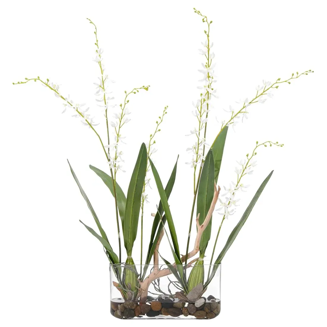 Pearls French Dendrobium Orchid Glass Faux Floral - White