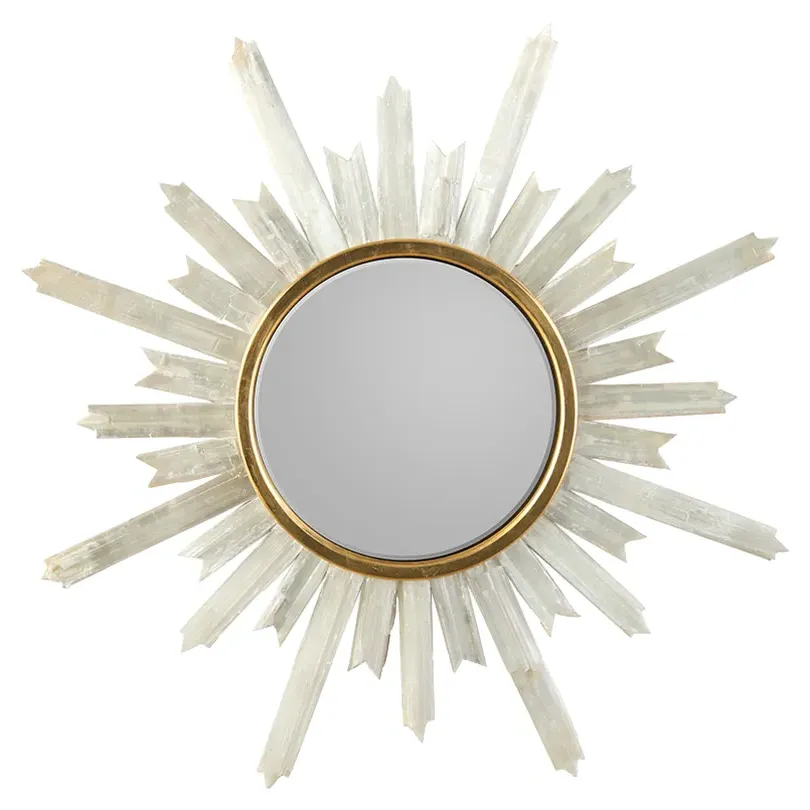 Selenite Starburst Gold Frame Wall Mirror - Gold