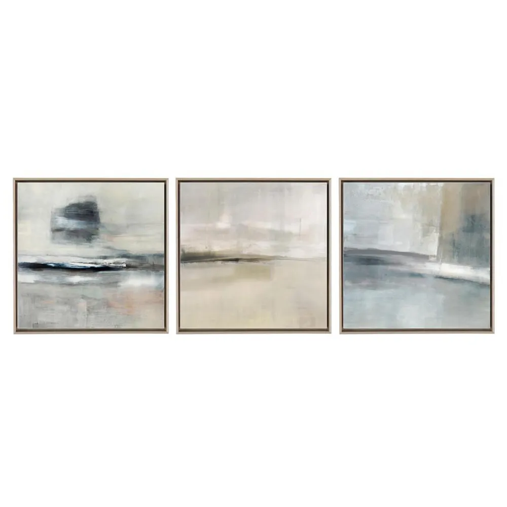 Serenity by Carol Benson-Cobb Abstract Grey Frame Painting Triptych - Black