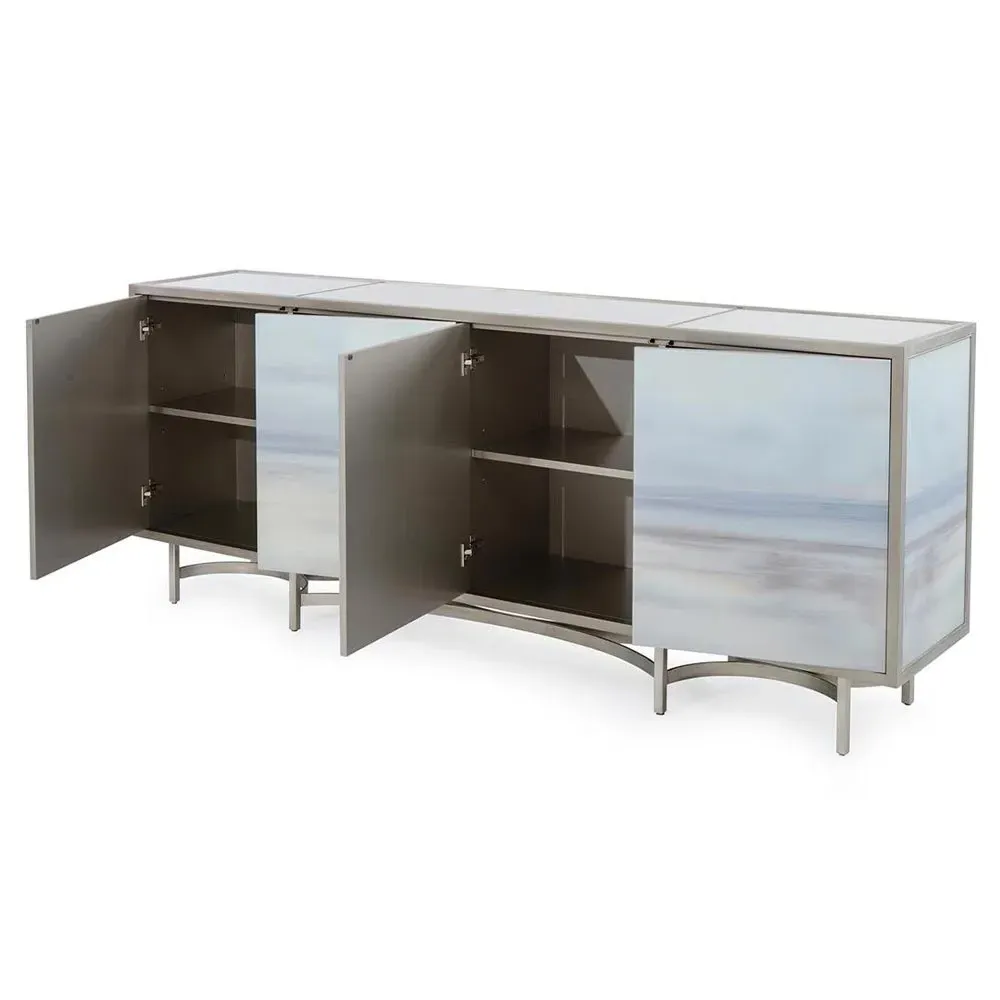 Simpatico Cabinet - Blue Glass, Pewter Frame