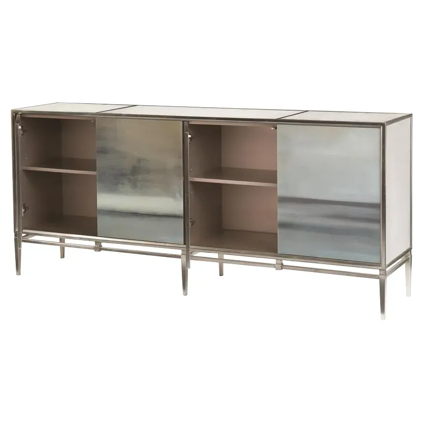 Slated Abstract Art Four Door Credenza - Silver