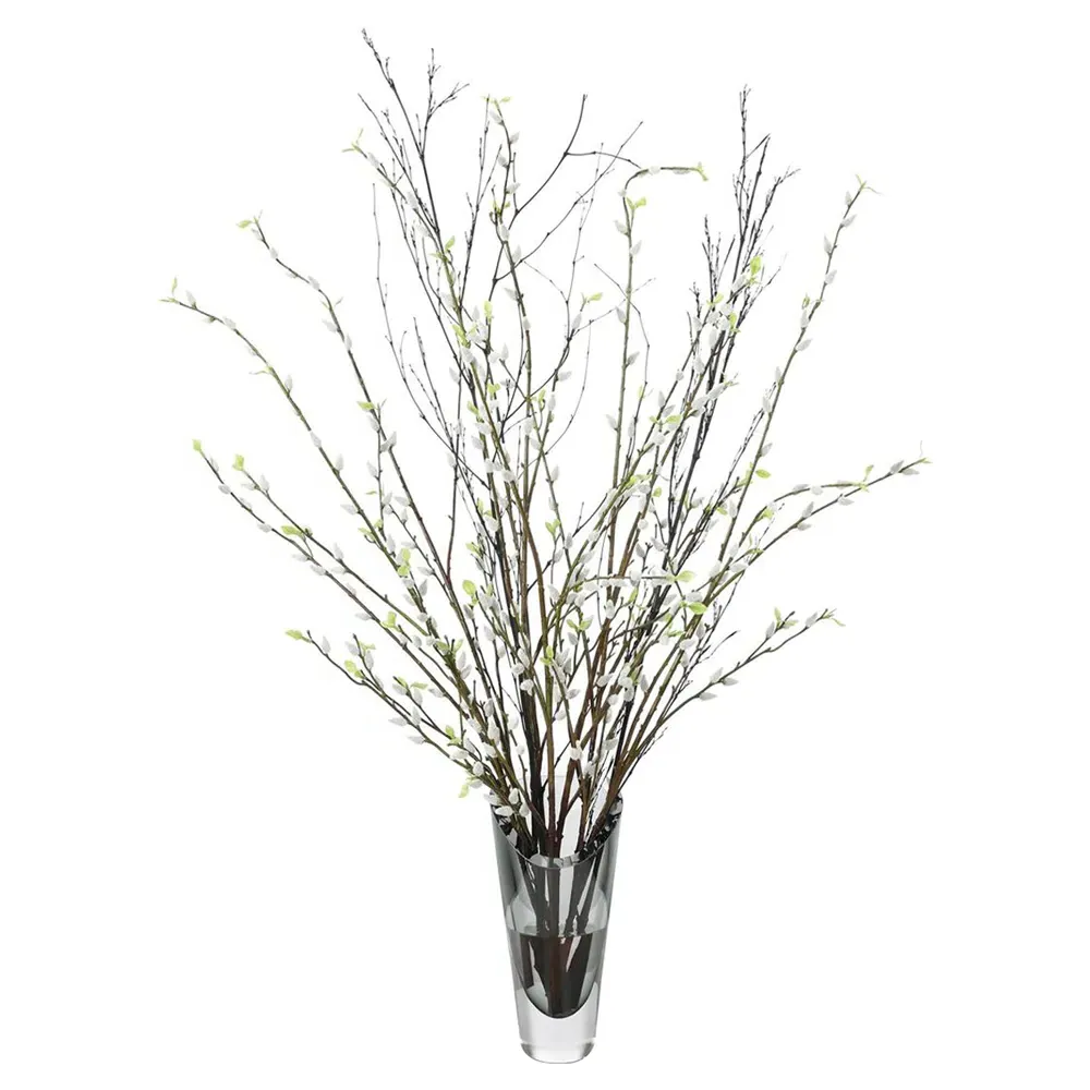Smoky Willows Faux Floral Arrangement - Clear Glass