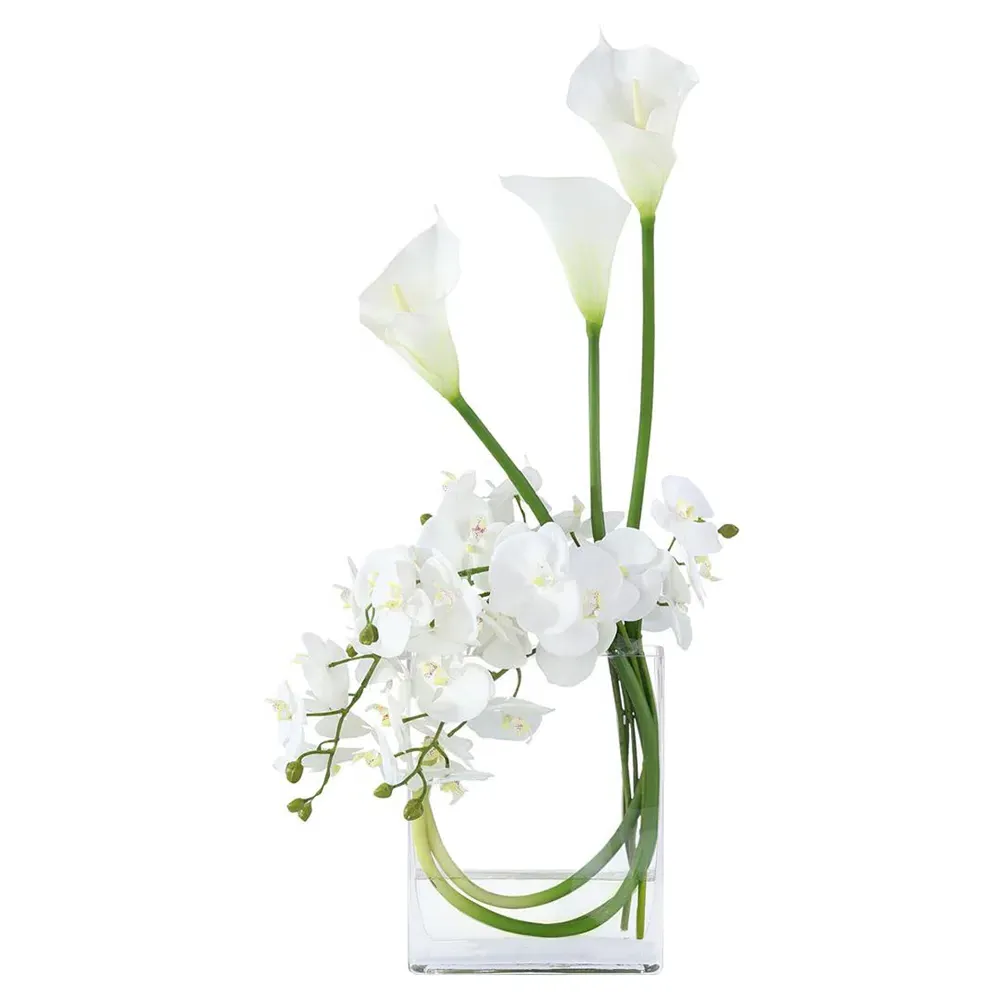 Snow White Blooms Calla Lilies Faux Floral Arrangement - White image