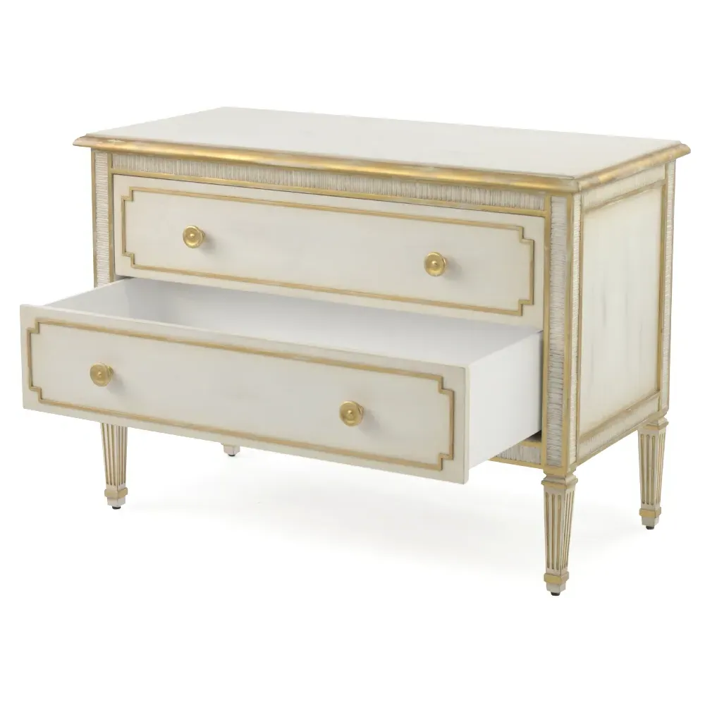 Vallejo French Country Nightstand - Antique White, Beech Wood