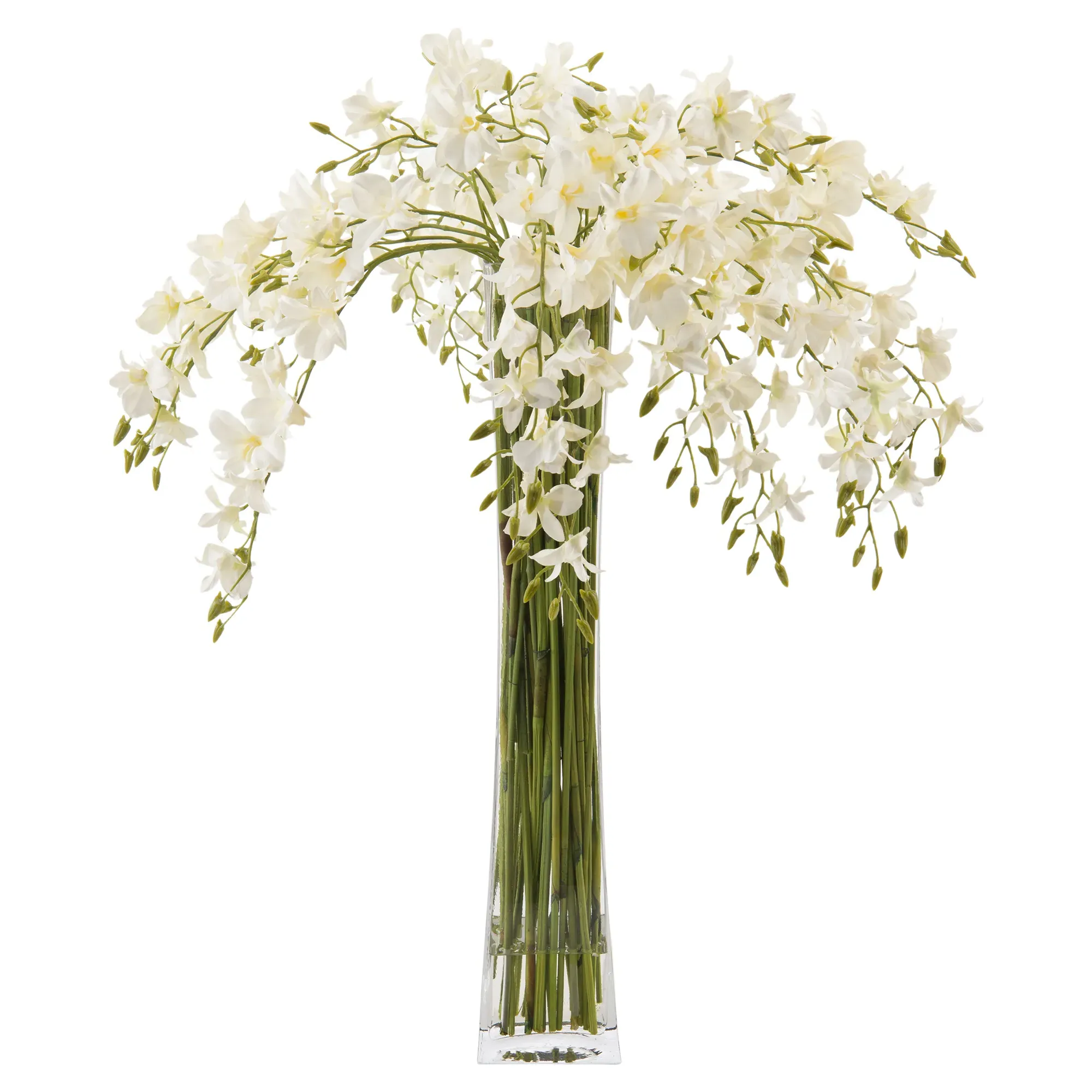 White Dendrobium Orchids Tall Floral Arrangement - White
