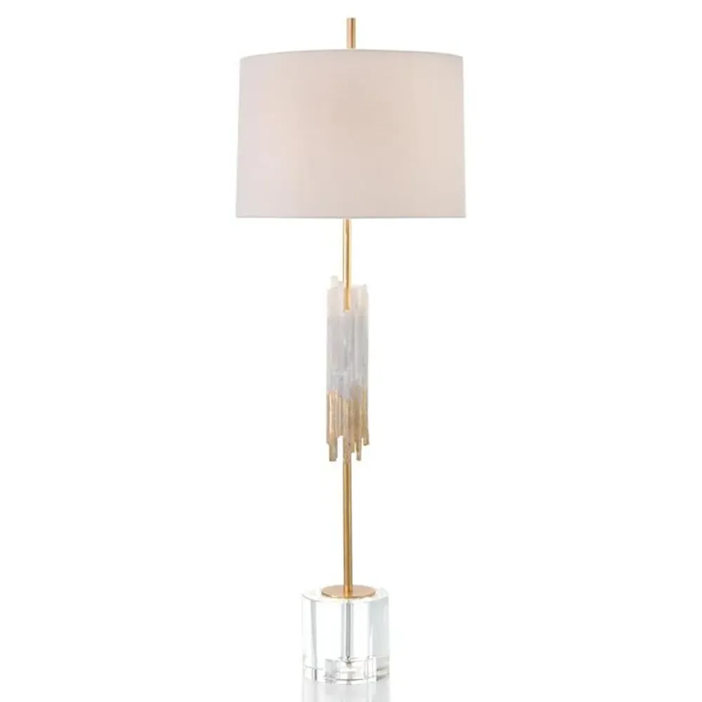 White Selenite Gold Leaf Buffet Table Lamp - Gold