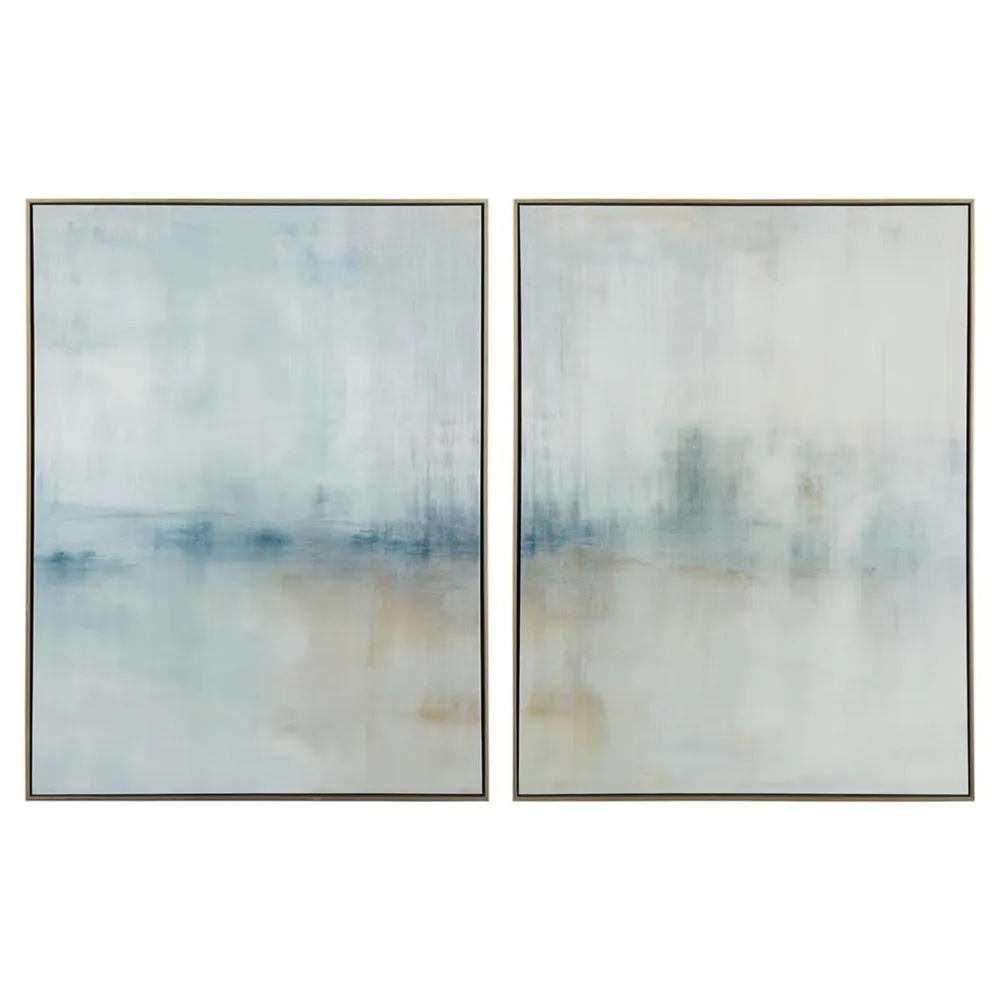 Winter by Carol Benson-Cobb Abstract Silver Frame Painting Diptych - Blue