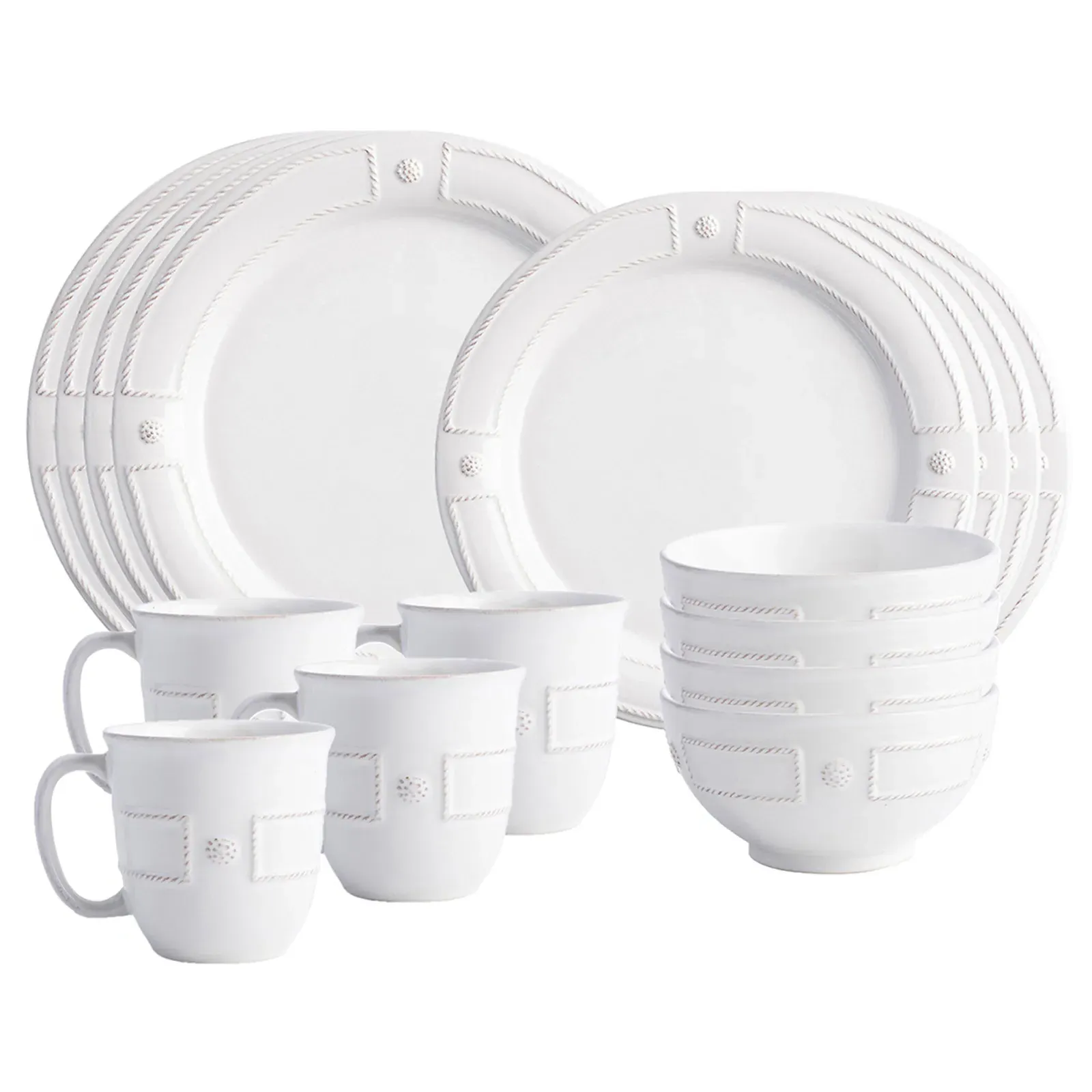 Berry & Thread French Panel 16 Piece Place Setting - Whitewash, Ceramic