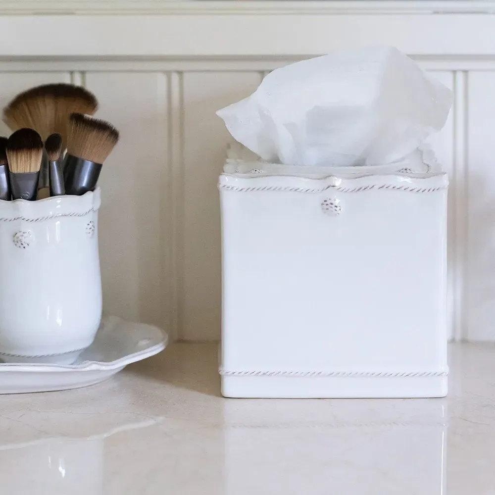 Berry & Thread Tissue Box Cover - White, Ceramic