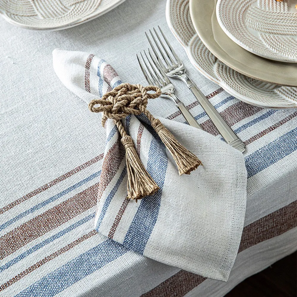 Cotton Stripe Napkin Set - Taupe