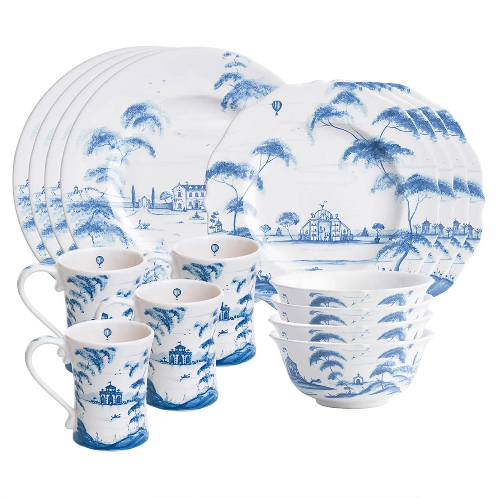 Country Estate 16 Piece Place Setting - Delft Blue, Ceramic