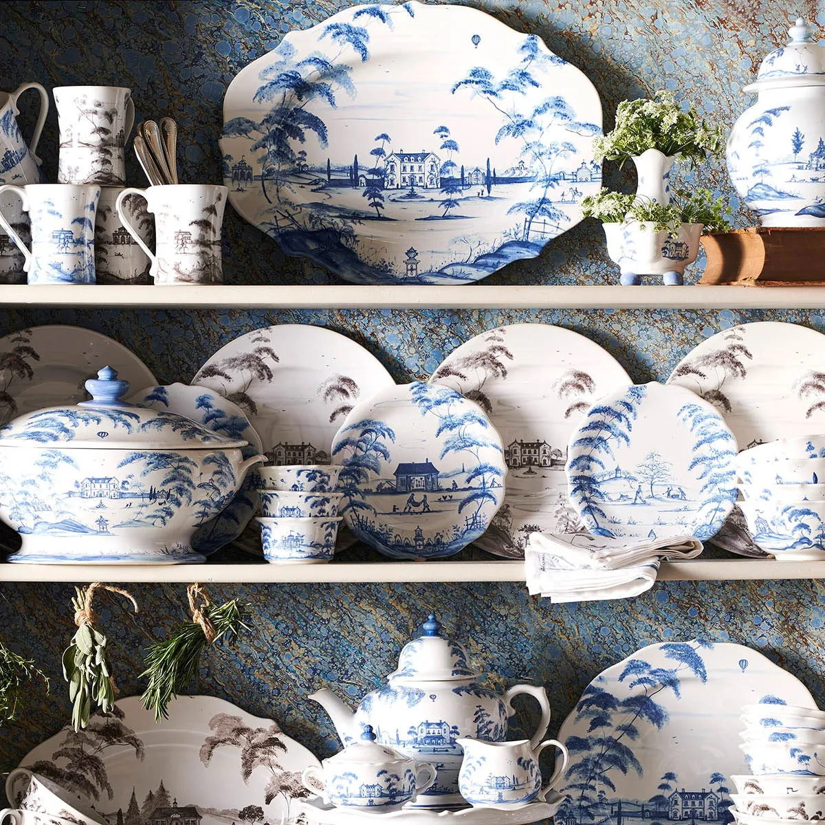 Country Estate Main House Serving Platter - Delft Blue, Ceramic