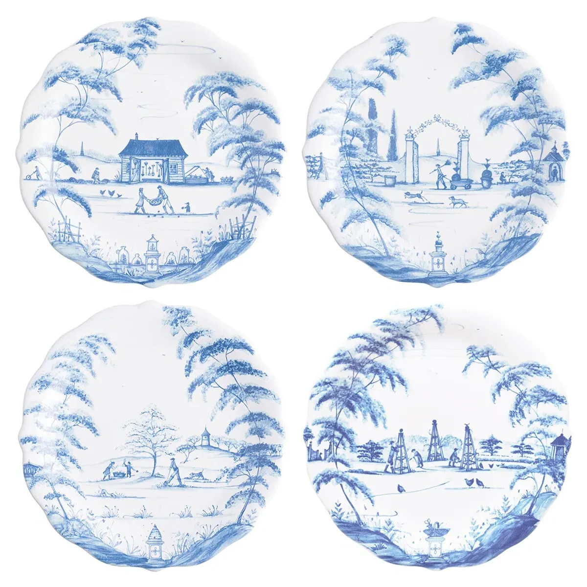 Country Estate Party Plates Set of 4 - Blue, Ceramic image