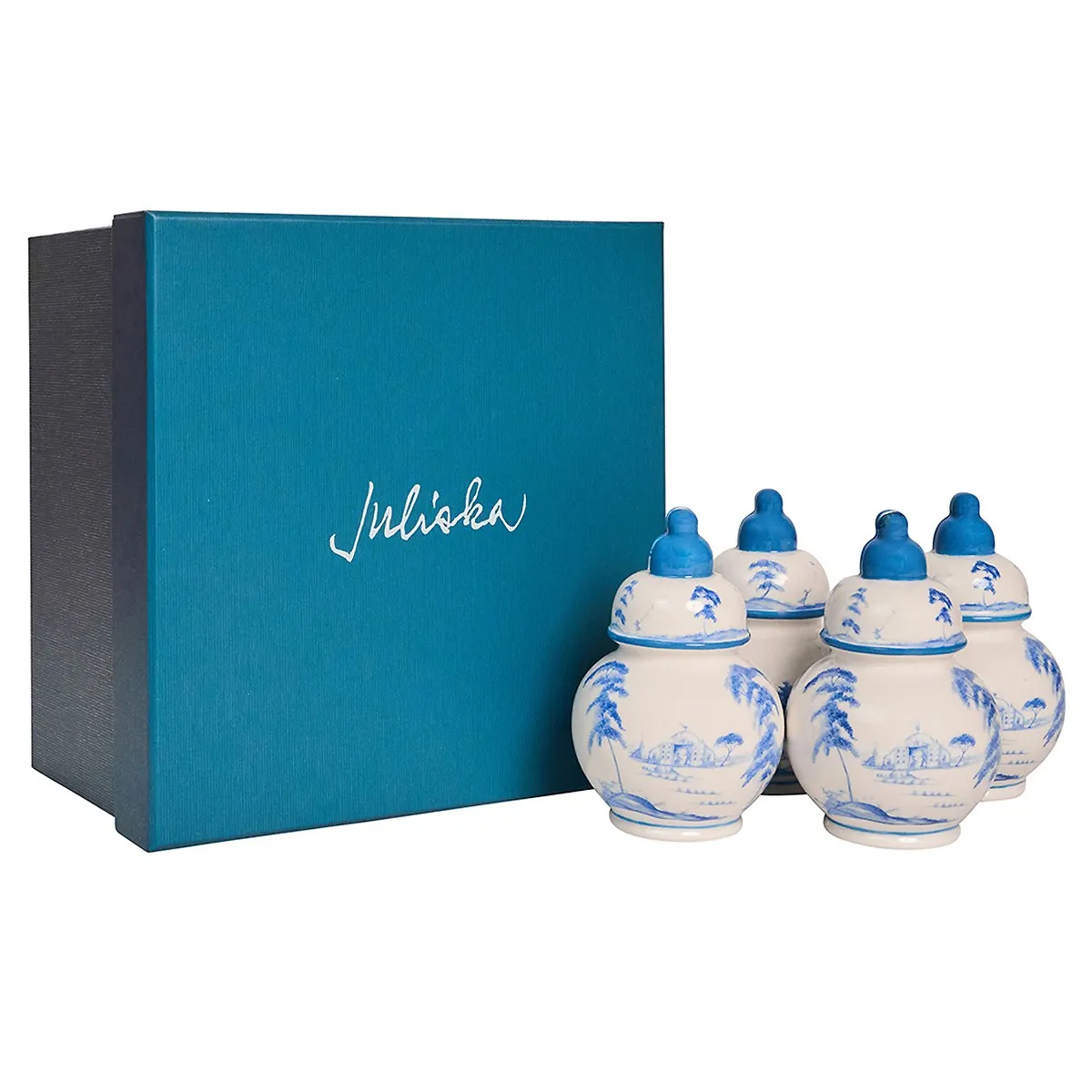 Country Estate Place Card Holder Set of 4 - Blue, Ceramic