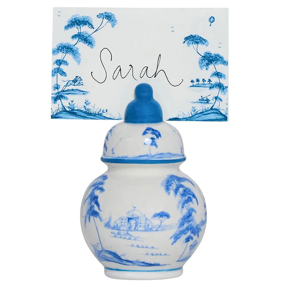 Country Estate Place Card Holder Set of 4 - Blue, Ceramic image