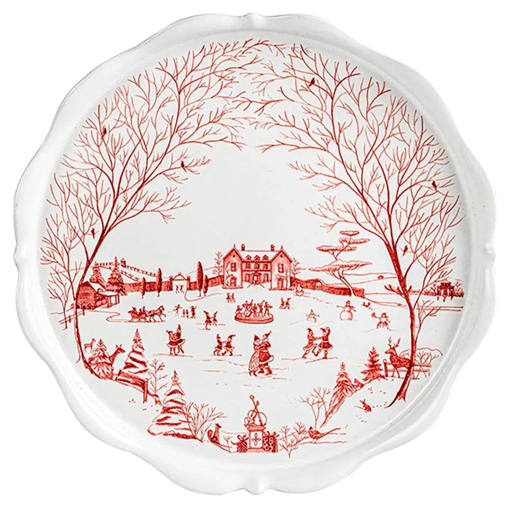 Country Estate Winter Frolic Ceramic Cake Stand - Ruby