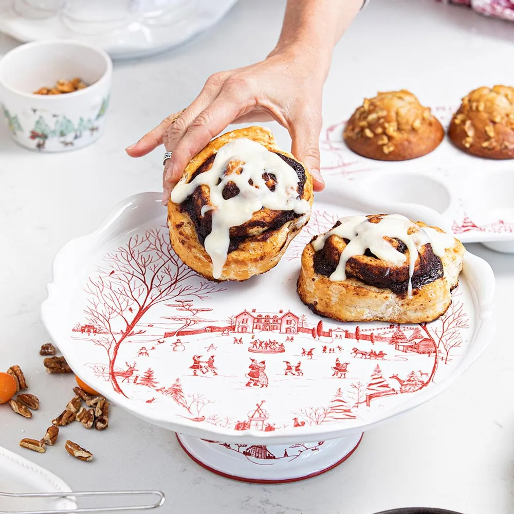 Country Estate Winter Frolic Ceramic Cake Stand - Ruby