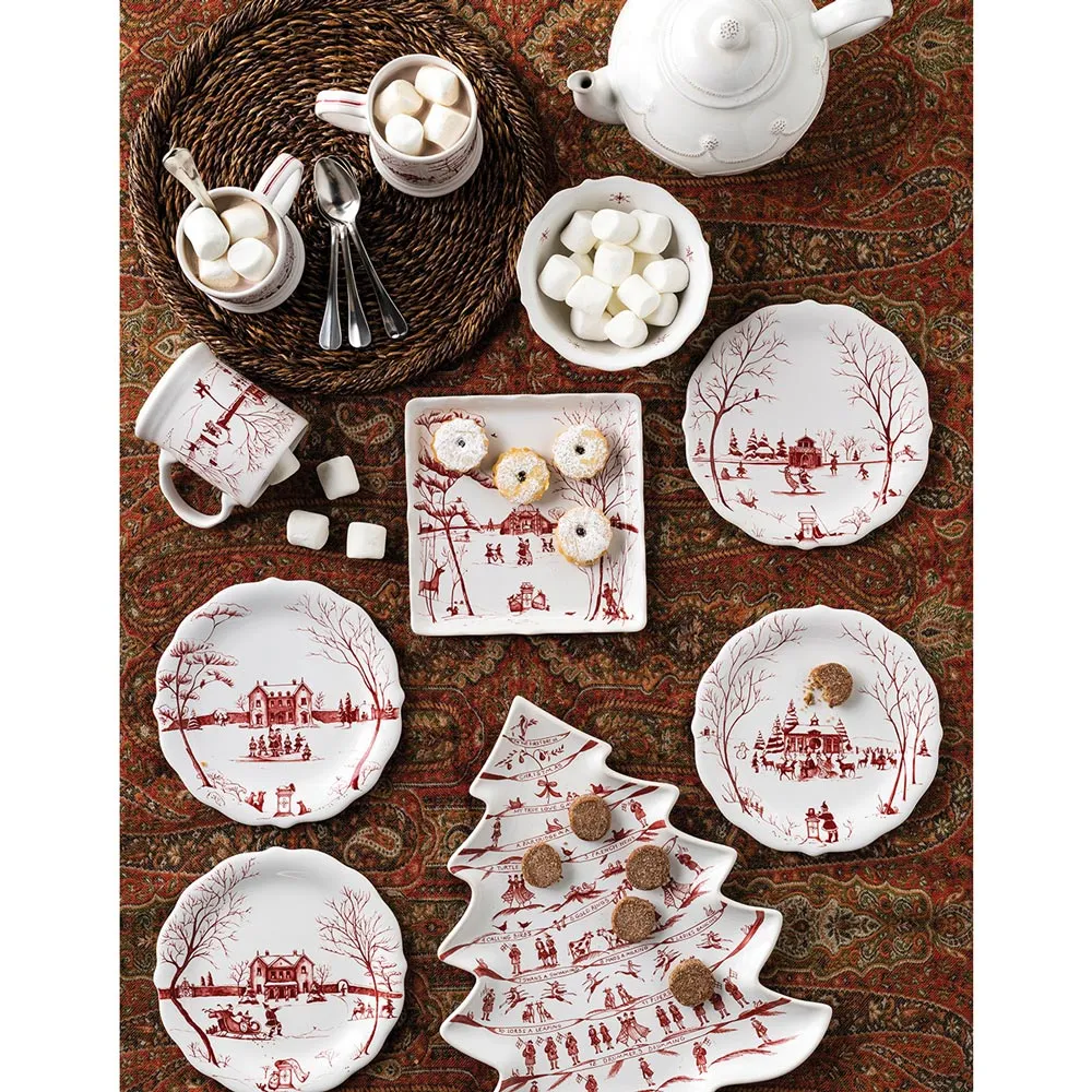 Country Estate Winter Frolic Ceramic Cake Stand - Ruby