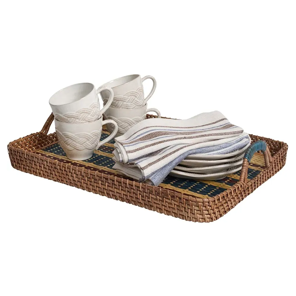 Danish Coastal Beach Rectangular Serving Tray - Navy, Wicker