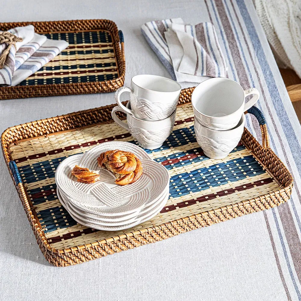 Danish Coastal Beach Rectangular Serving Tray - Navy, Wicker