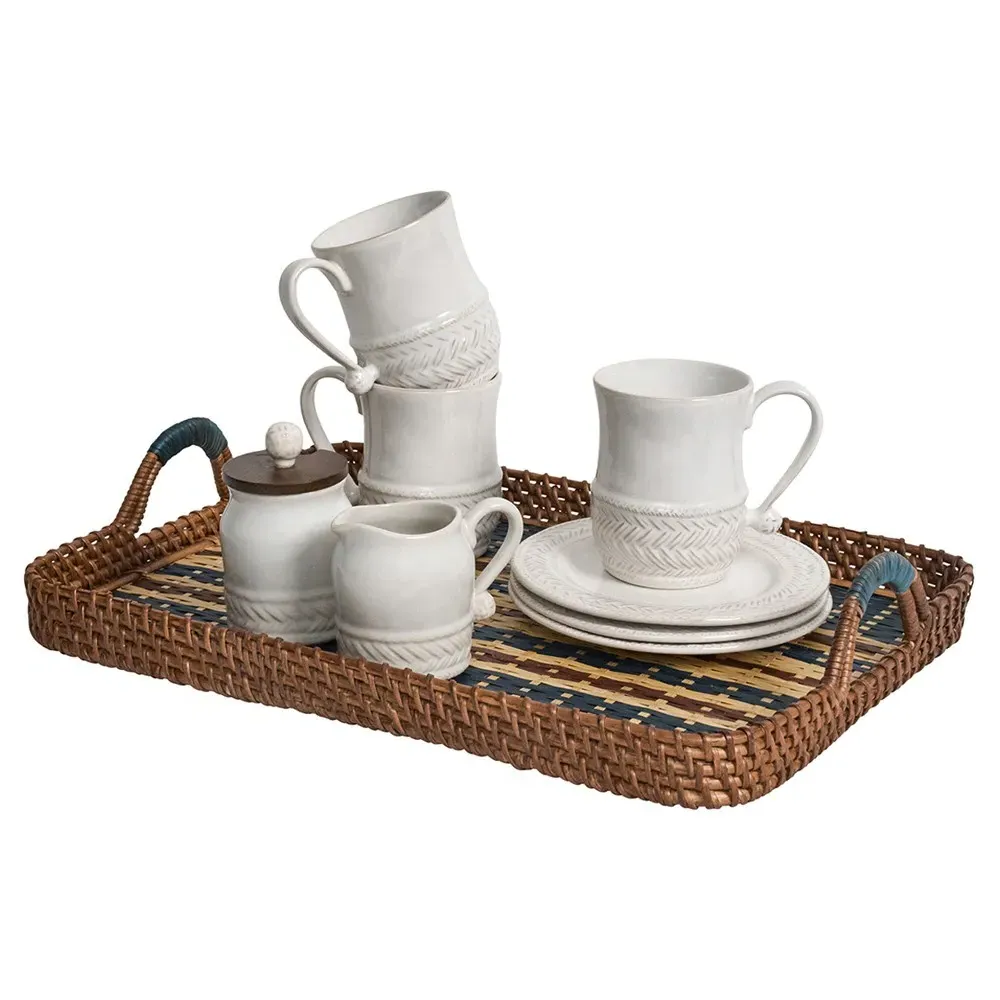 Danish Coastal Beach Rectangular Serving Tray - Navy, Wicker