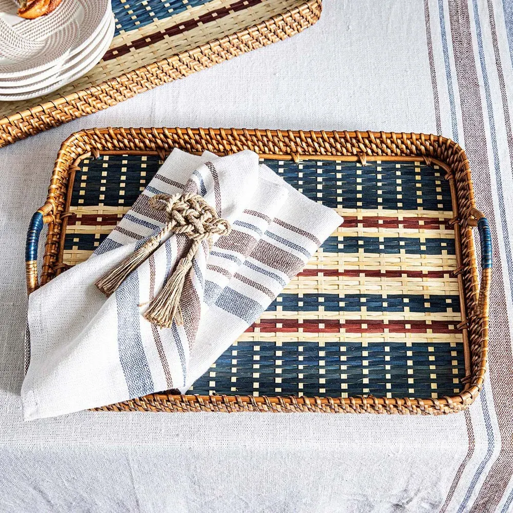 Danish Coastal Beach Rectangular Serving Tray - Navy, Wicker