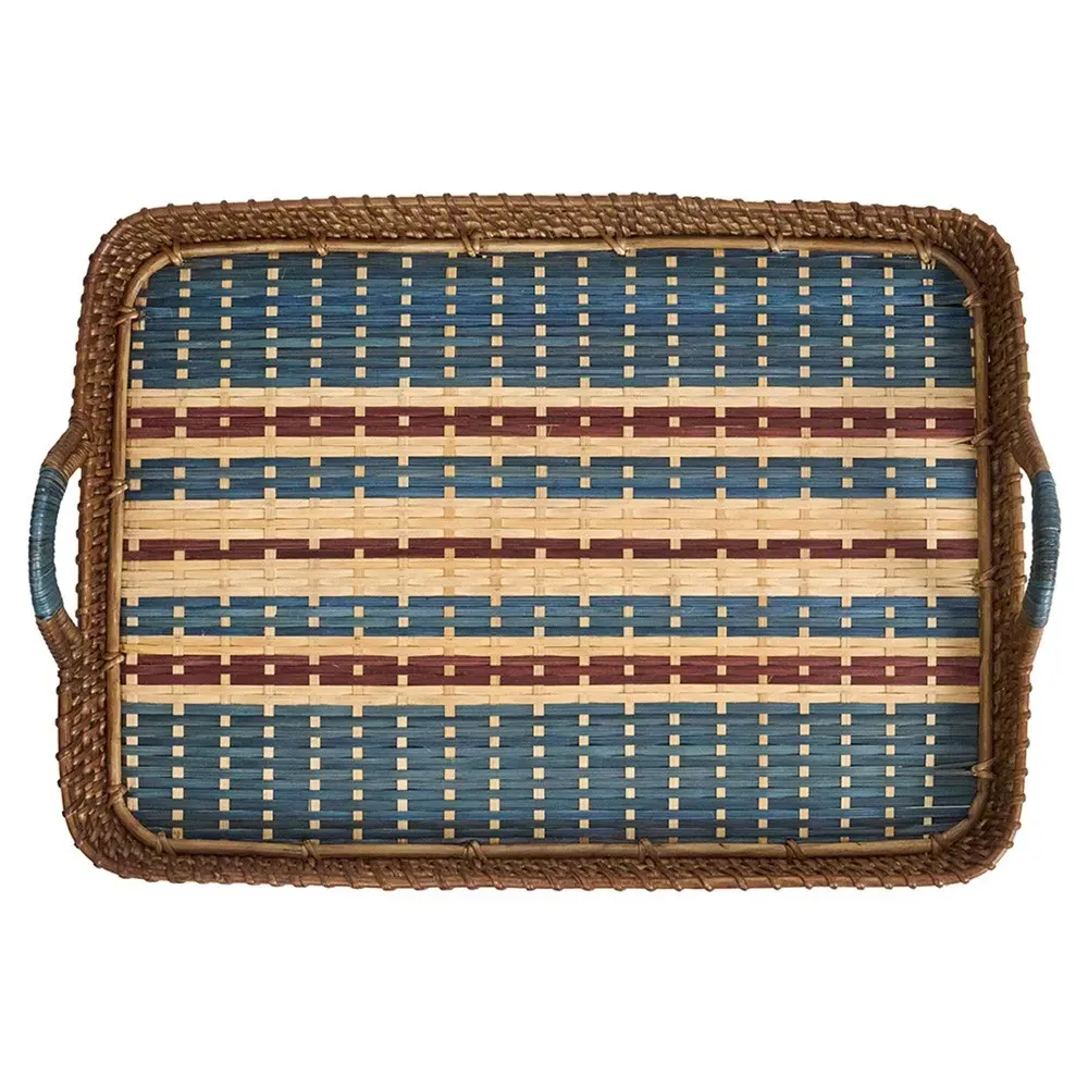 Danish Coastal Beach Rectangular Serving Tray - Navy, Wicker image