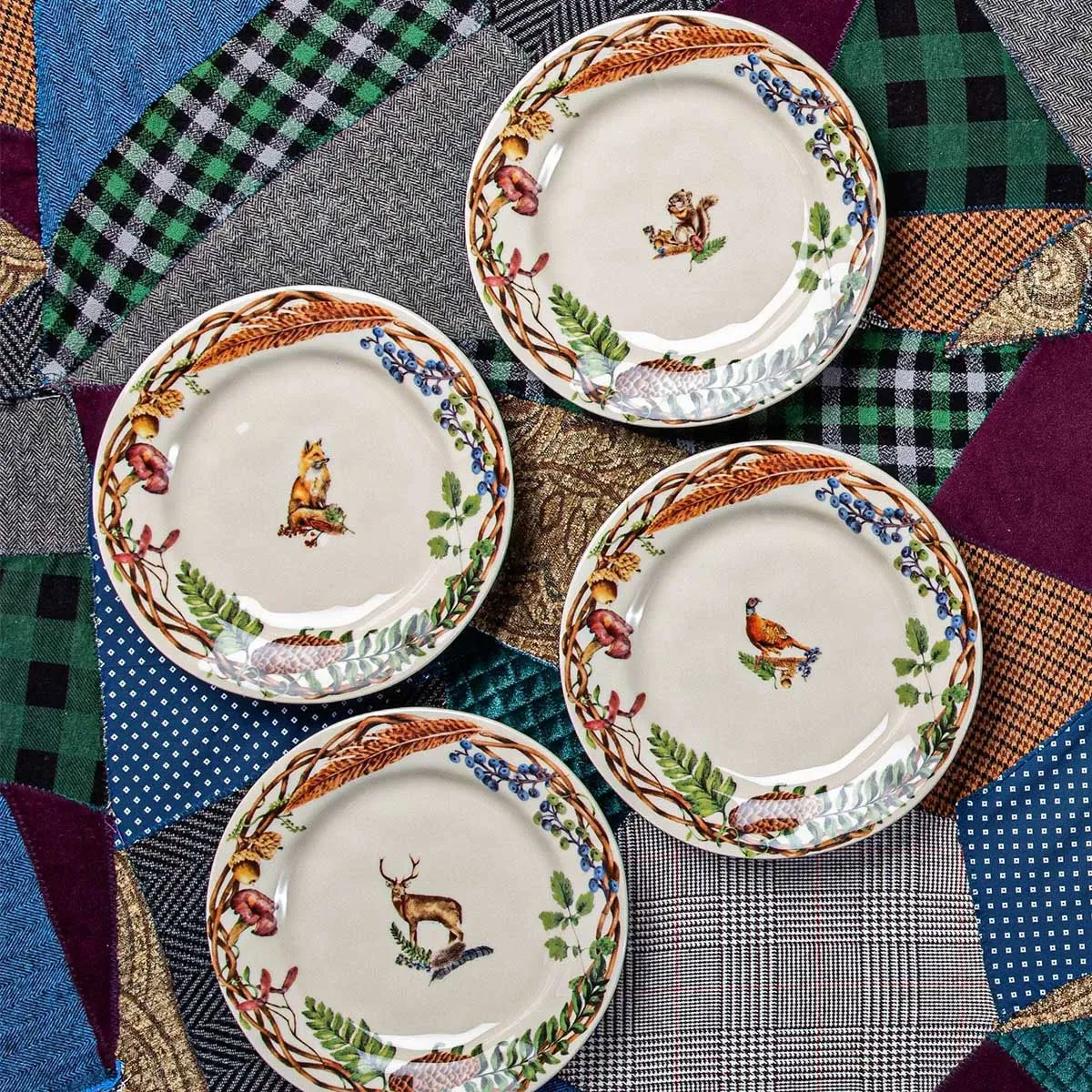 Forest Walk Animal Ceramic Salad Plate Set of 4 - Café Au Lait