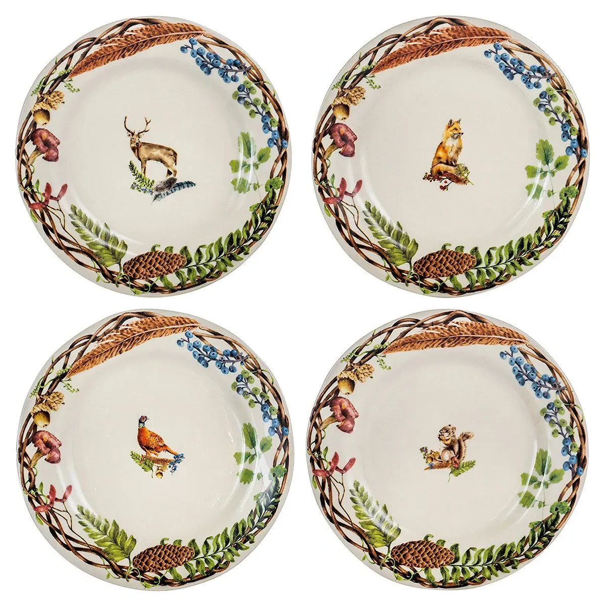 Forest Walk Animal Ceramic Salad Plate Set of 4 - Café Au Lait image