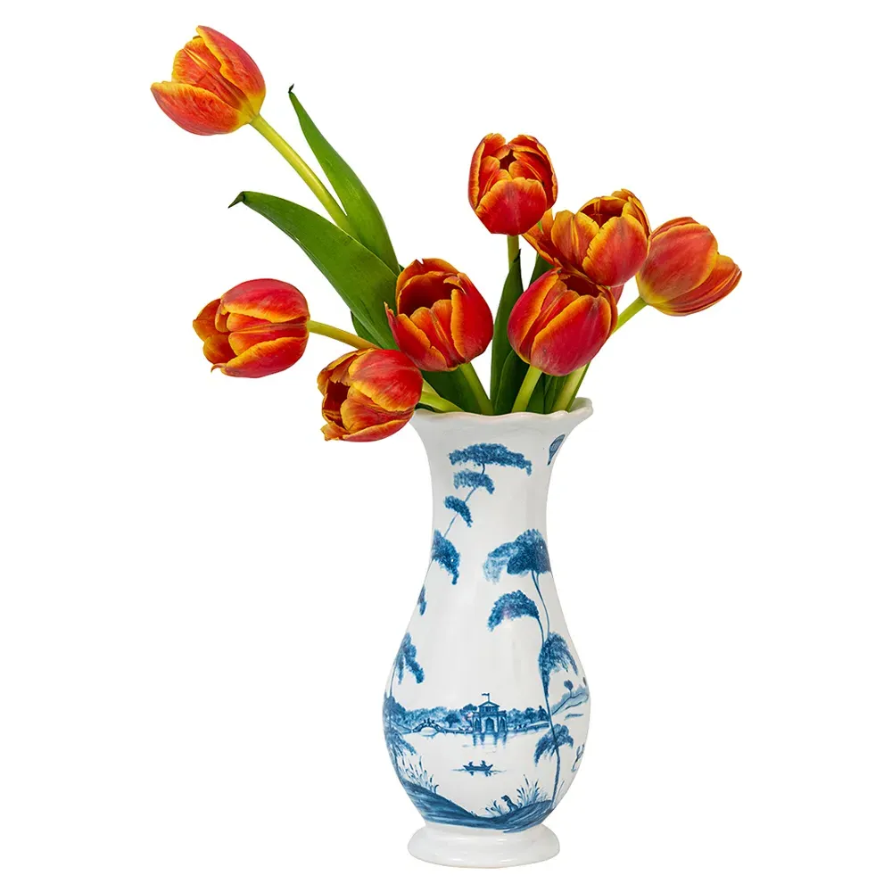 French Country Estate Delft Ceramic Table Vase - Blue