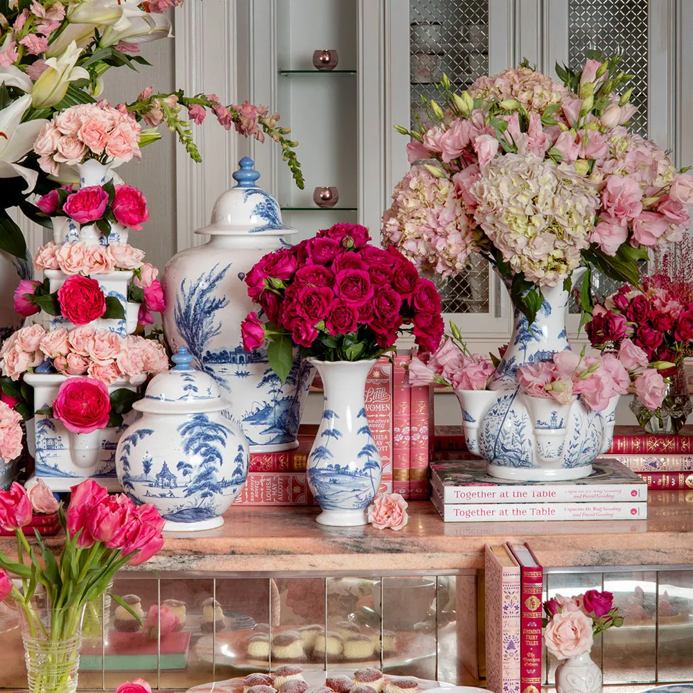 French Country Estate Delft Ceramic Table Vase - Blue