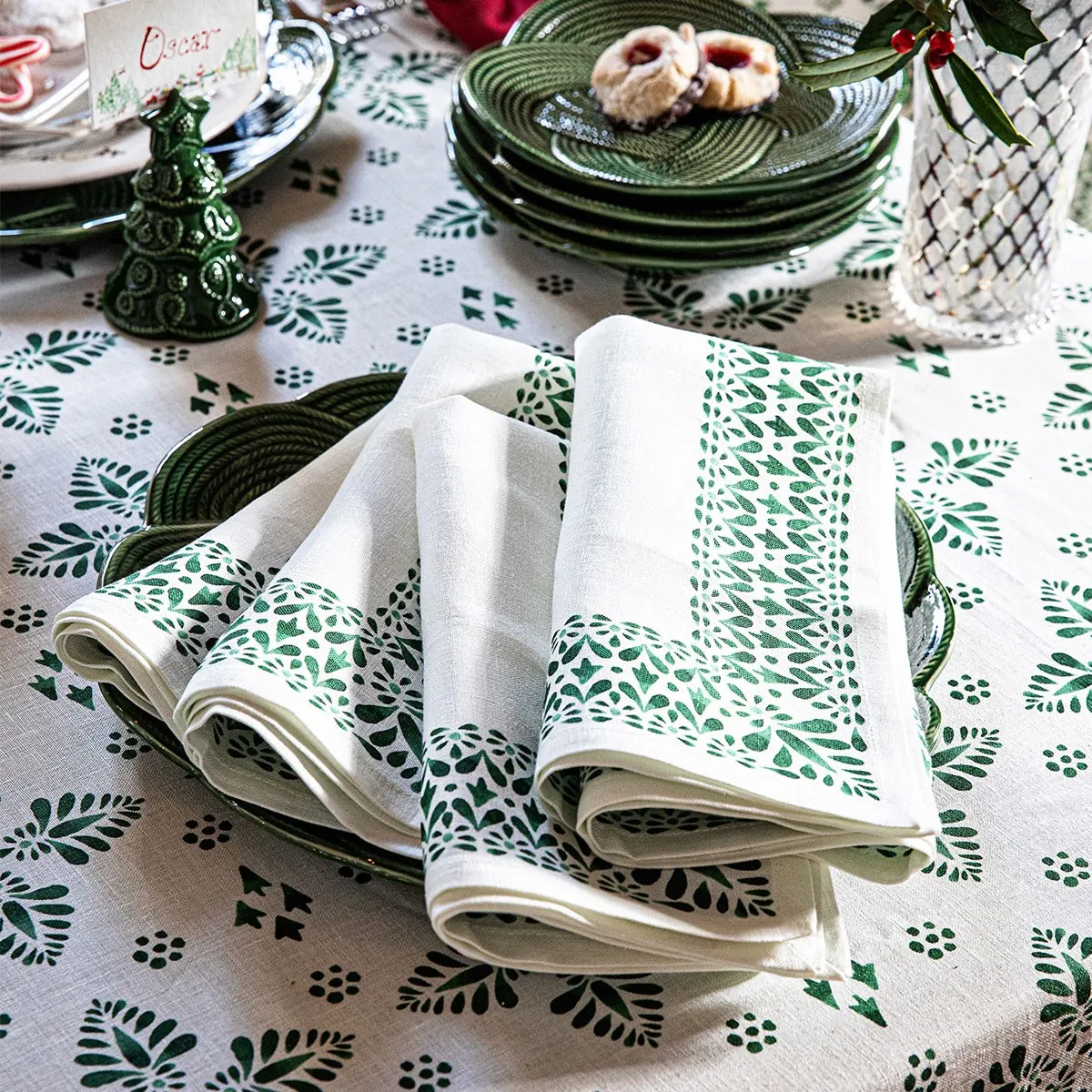 Iberian Border Linen Napkin Set of 4 - Evergreen