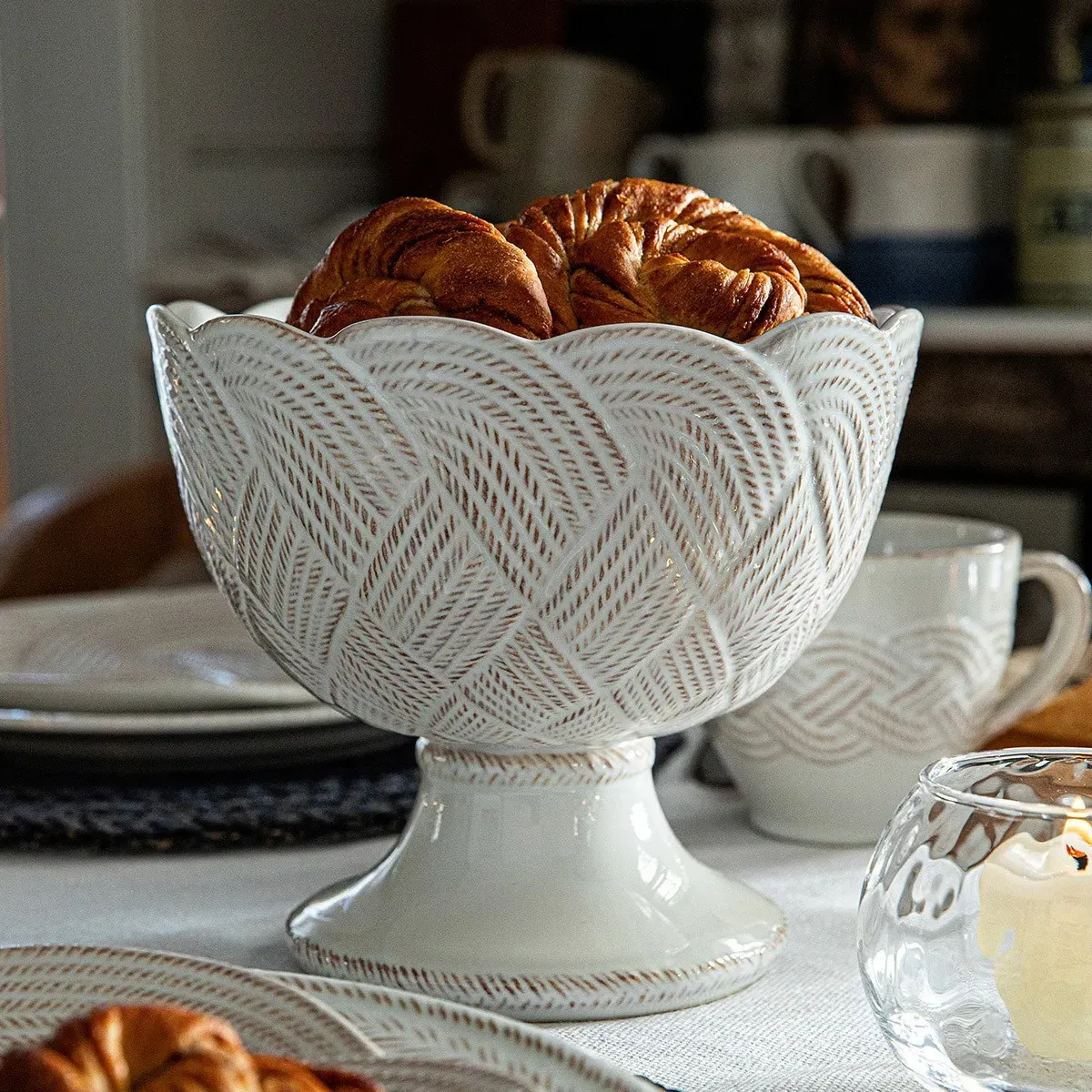 Le Panier Footed Serving Bowl - Whitewash, Ceramic